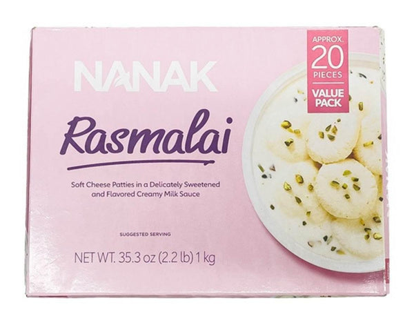 Nanak Rasmalai soft cheese patties in creamy milk sauce value pack box, 20 pieces, 1 kg