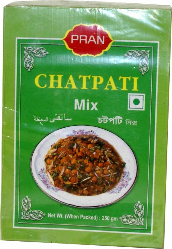 PRAN Chatpati Mix packaging with image of spicy mixed chickpea dish on green background