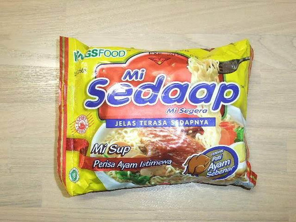 Mi Sedaap instant noodles Mi Sup chicken flavor packaging with yellow and red design