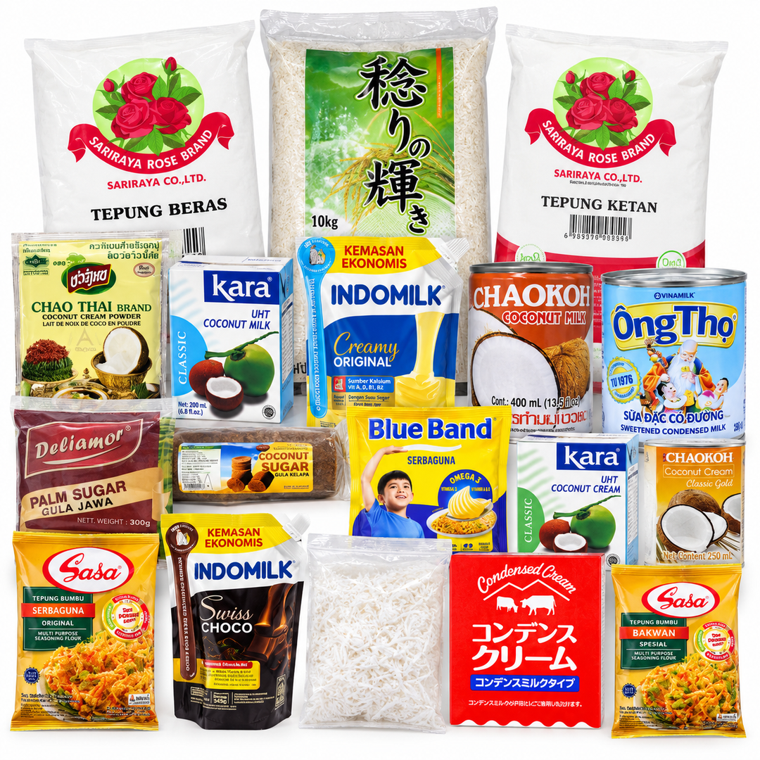 Beras, Tepung & Bahan Pokok Indonesia collection featuring rice, rice flour, glutinous rice flour, coconut milk, coconut cream, palm sugar, margarine, condensed milk and pantry staples at AL MODINA Japan