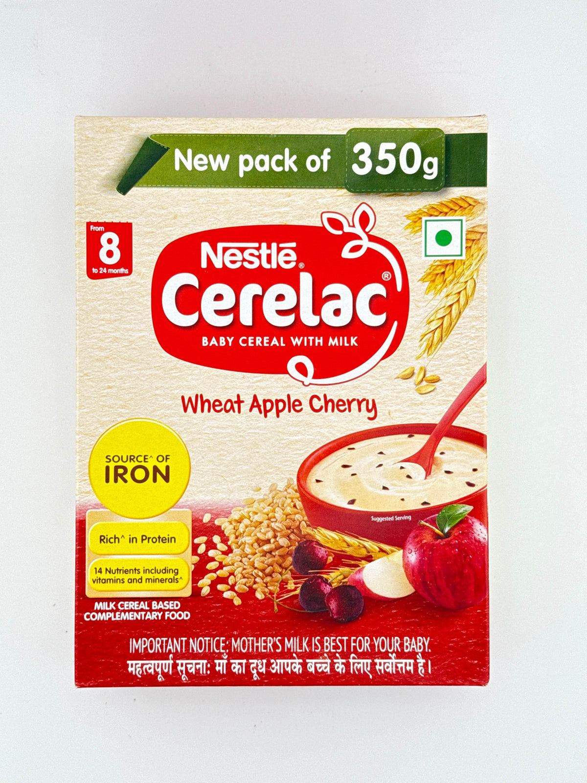 Nestle Cerelac baby cereal with milk Wheat Apple Cherry flavor 350g pack for 8-24 months