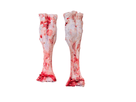 Two raw beef marrow bones with visible marrow and meat on white background