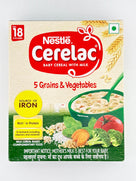 Nestle Cerelac baby cereal with milk, 5 grains and vegetables, for 18-24 months, source of iron
