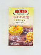 Ahmed Foods Mango Custard Powder package showing mango dessert and glass, 285g net weight