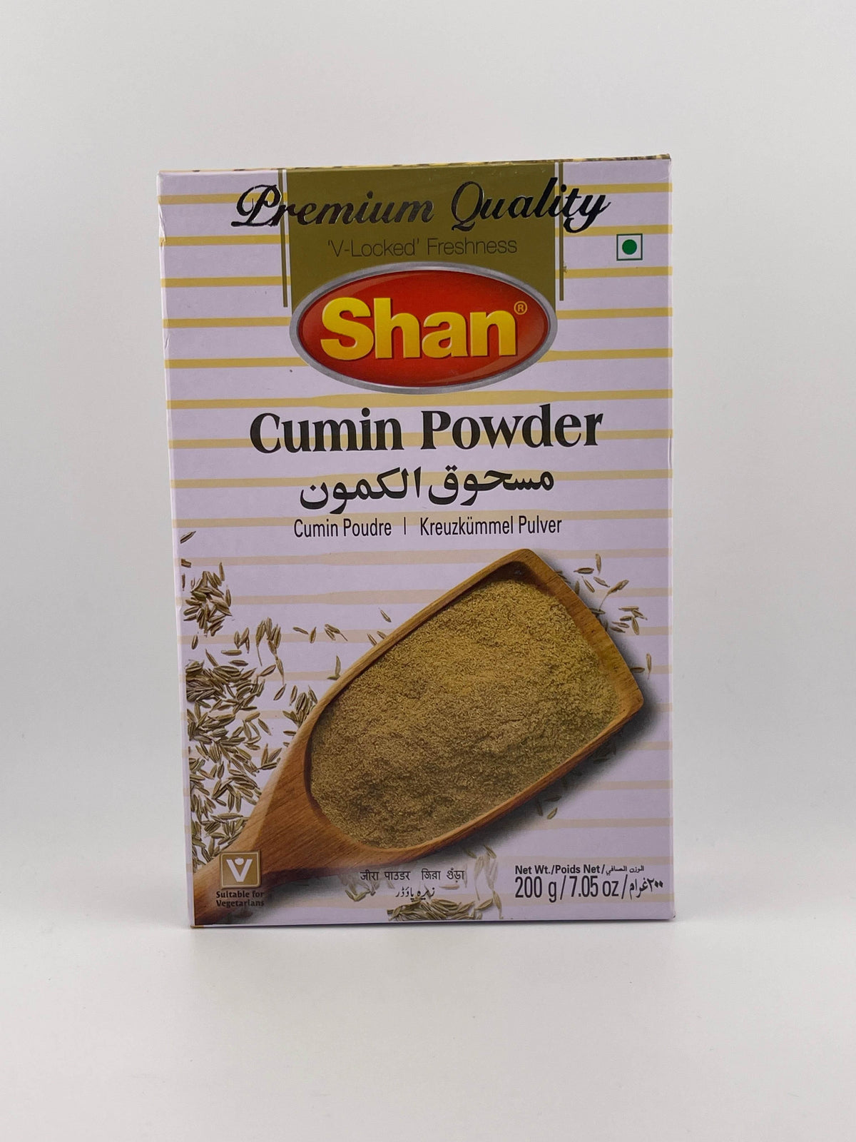 Shan Premium Quality cumin powder box with wooden scoop and cumin seeds, 200g package