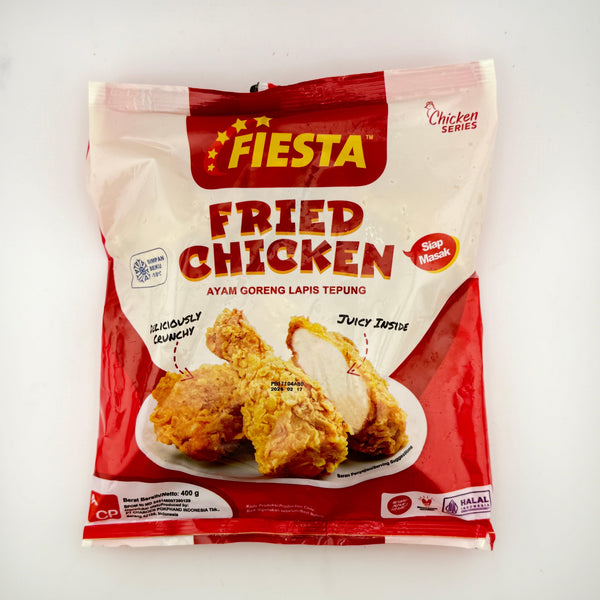 Fiesta Fried Chicken frozen package with crispy golden fried chicken image and red white design