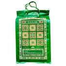 Green KAALAR bag with ornate gold and green patterns, holding 5kg Premium Basmati Rice