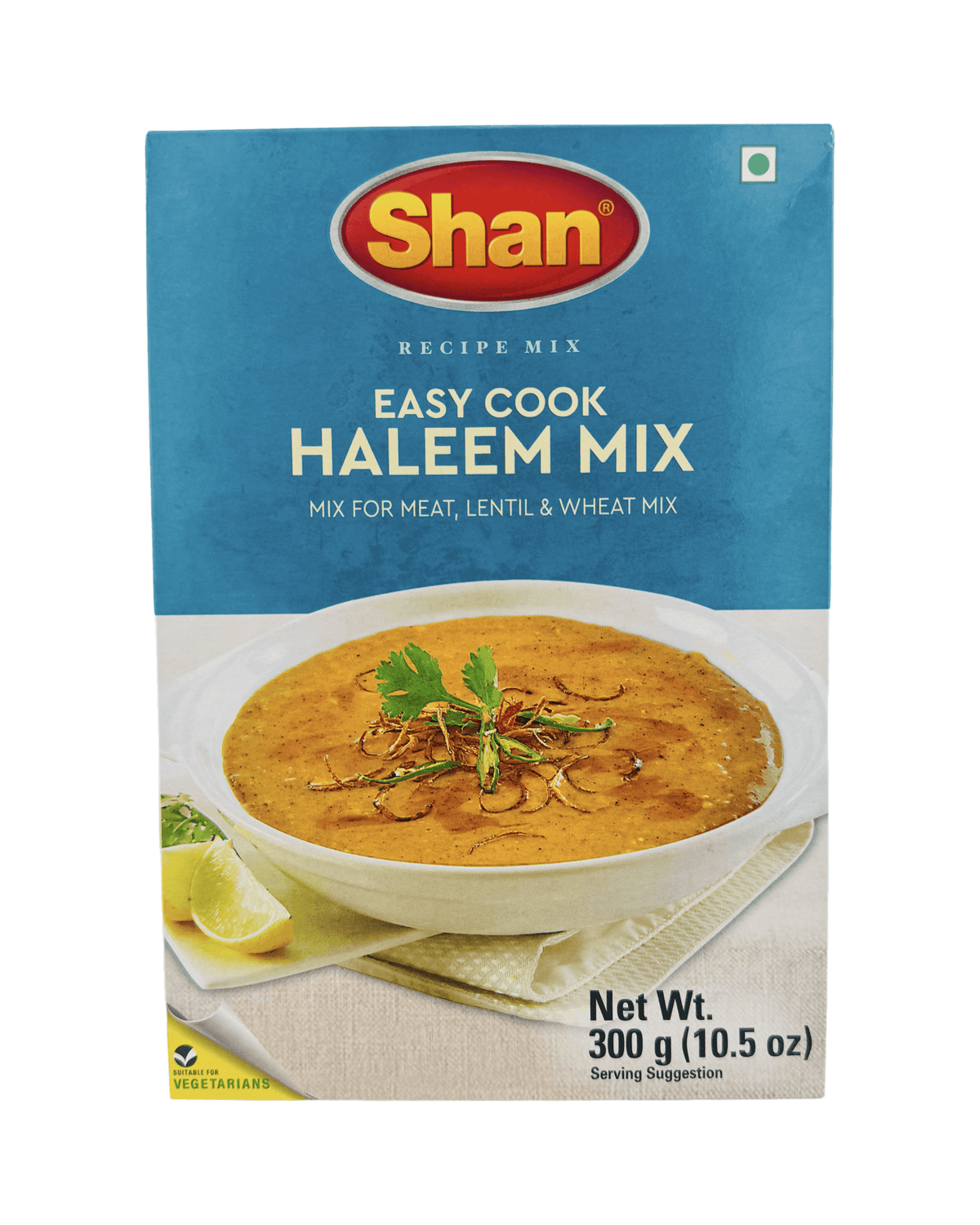 Shan Easy Cook Haleem Mix spice box for meat, lentil, and wheat mix, 300g pack with haleem dish image