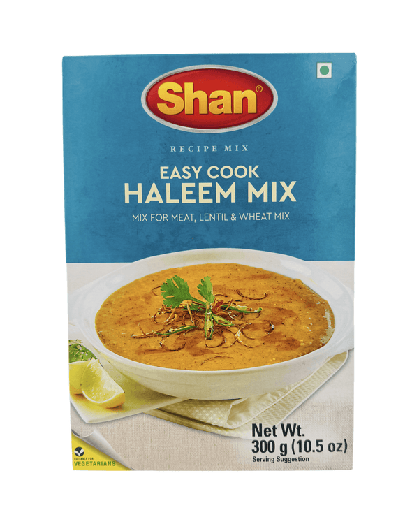 Shan Easy Cook Haleem Mix spice box for meat, lentil, and wheat mix, 300g pack with haleem dish image