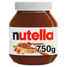 750g jar of Nutella hazelnut spread with bread slice and hazelnuts on label