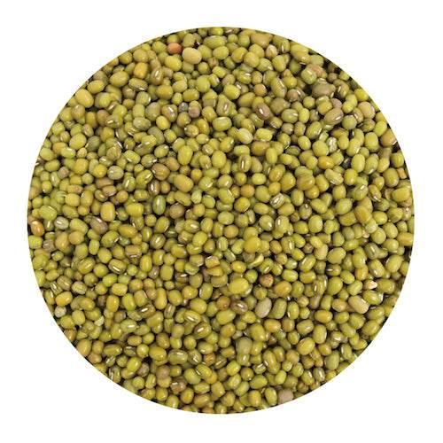 Close-up view of green mung beans, healthy whole food with natural texture in a circular frame