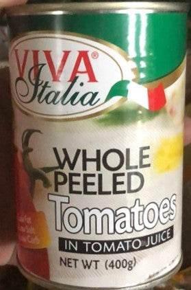 Can of Viva Italia whole peeled tomatoes in tomato juice, 400g net weight