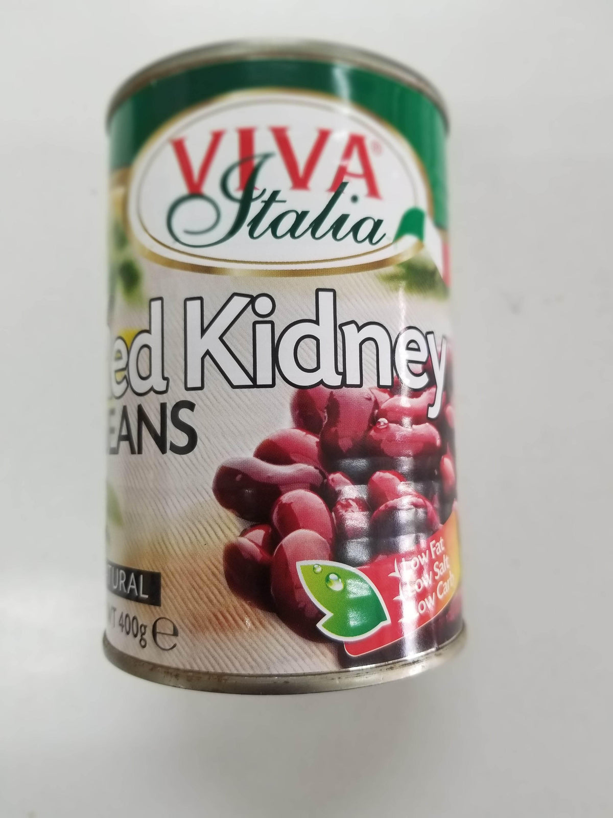 Viva Italia canned red kidney beans with low fat, low salt, and low carb label