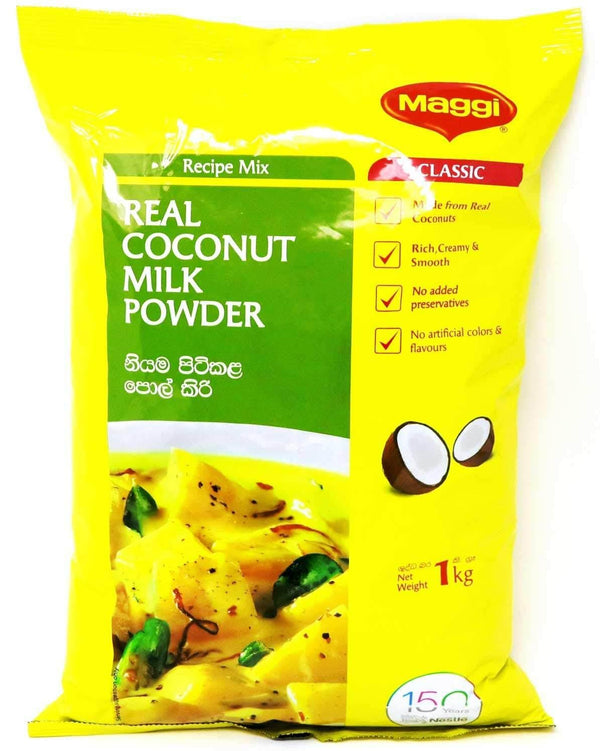 Maggi Real Coconut Milk Powder 1kg yellow packet with recipe mix and coconut image