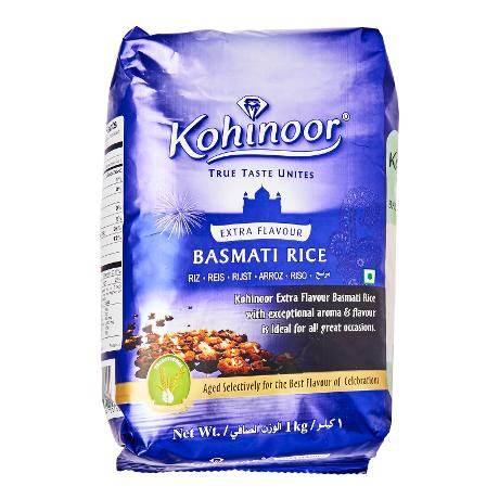 Kohinoor Extra Flavour Basmati Rice 1kg pack in blue packaging with food image