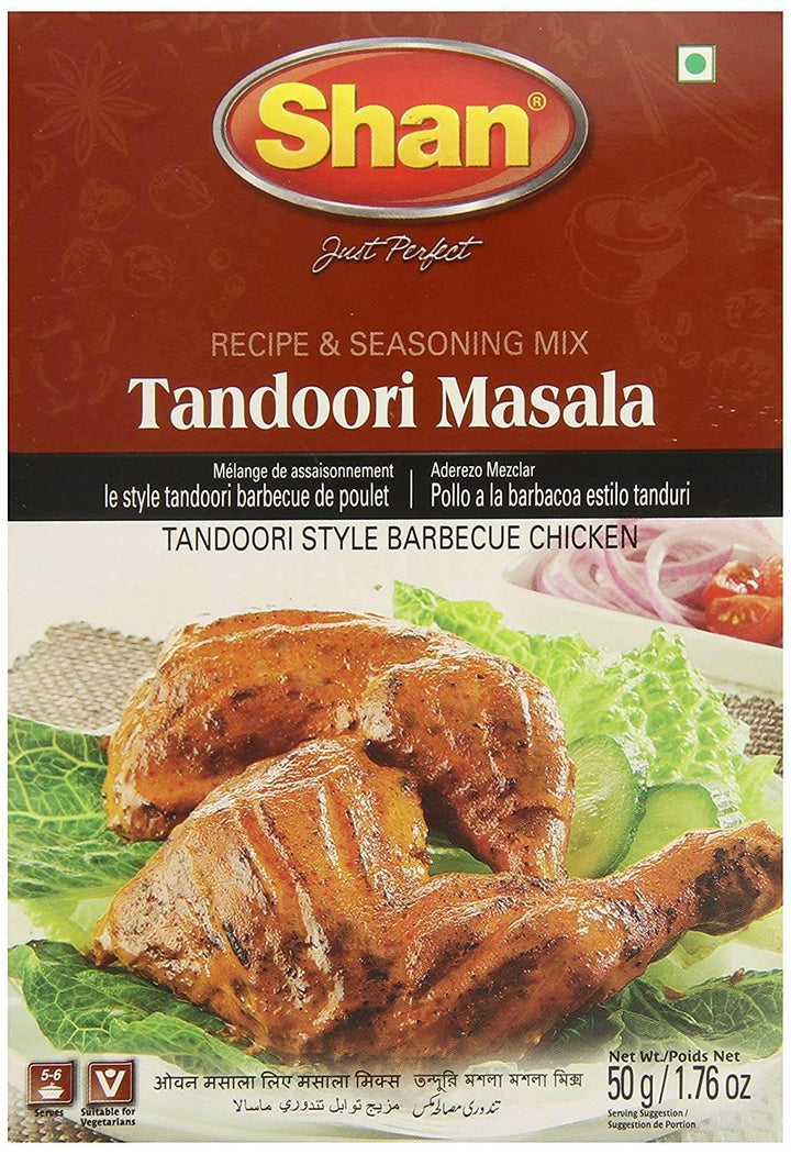 Shan Tandoori Masala recipe and seasoning mix for tandoori style barbecue chicken, 50g pack