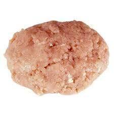 Raw ground chicken meat patty isolated on white background