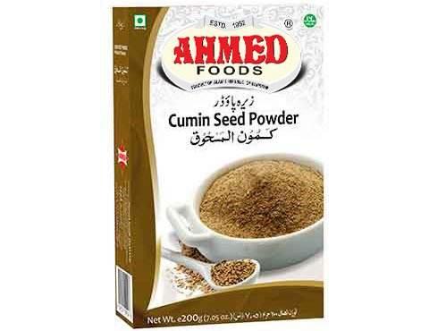 Ahmed Foods Cumin Seed Powder packaging with 200g net weight, image of ground cumin in a bowl and spoon