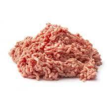 Close-up of fresh ground raw chicken meat on white background