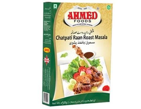 Ahmed Foods Chatpati Raan Roast Masala packaging with image of spiced roast lamb and vegetables