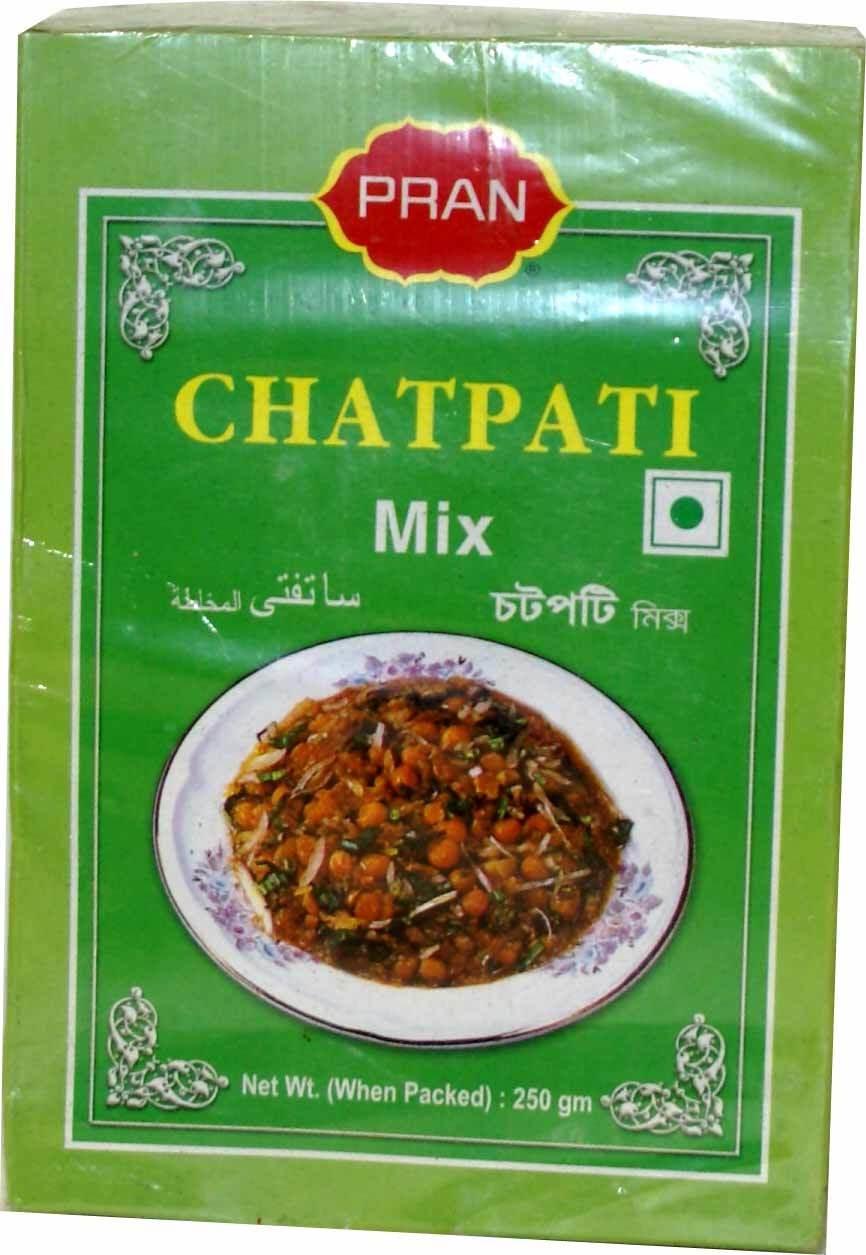 PRAN Chatpati Mix packaging with image of spicy mixed chickpea dish on green background