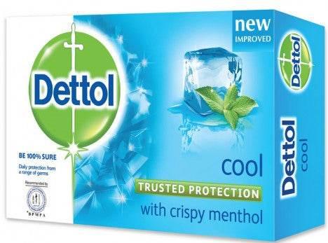 Dettol Cool soap 125gm bar with crispy menthol, new improved trusted protection packaging