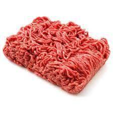 Close-up of fresh raw ground beef mince in rectangular block on white background