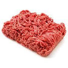 Close-up of fresh raw ground beef mince in rectangular block on white background