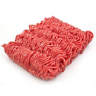 Raw ground beef mince shaped in rectangular blocks on white background