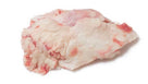 Raw beef kidney fat with white and pink marbling on white background
