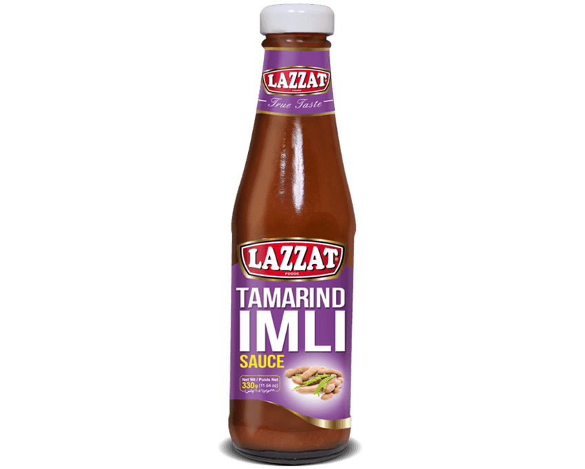 Lazzat Tamarind Imli Sauce 330g bottle with tamarind graphic on purple label