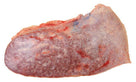 Raw beef spleen piece isolated on white background showing marbled texture and natural coloration