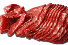 Thinly sliced raw beef with marbling on black background, fresh meat for cooking