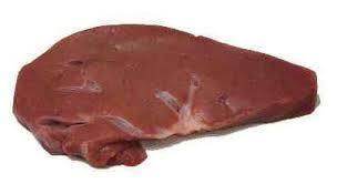 Raw beef liver slice over white background, fresh red meat for cooking or grilling