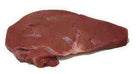 Raw beef liver slice over white background, fresh red meat for cooking or grilling
