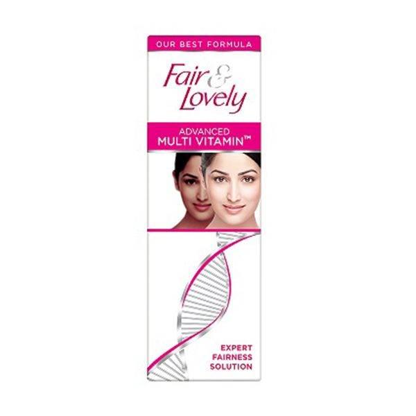Fair & Lovely Advanced Multi Vitamin fairness cream box with two female faces and DNA strand graphic