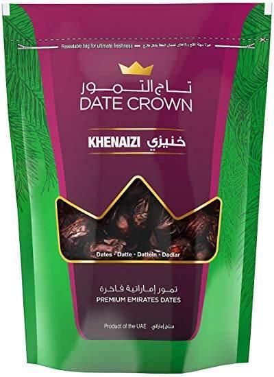 Date Crown Khenaizi premium Emirates dates in resealable purple and green package