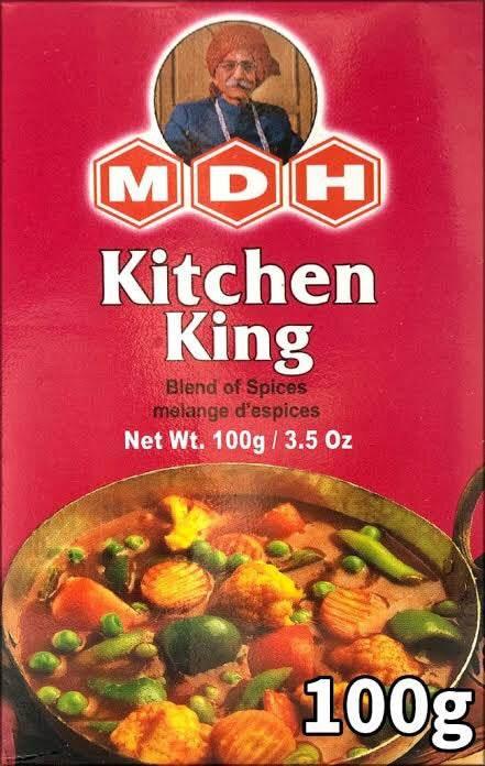 MDH Kitchen King 100g spice blend package with vegetable curry image on red background