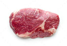 Raw fresh ribeye steak with marbled fat isolated on white background