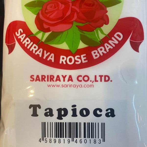 Sariraya Rose Brand Tapioca package with red roses logo and barcode