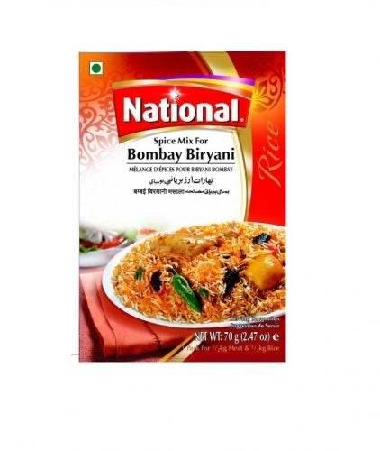 National brand Bombay Biryani spice mix packet with image of seasoned biryani rice and garnishes