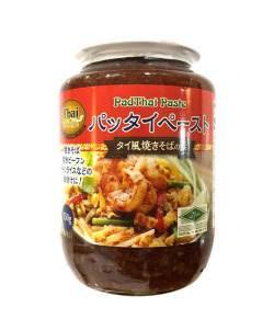 Jar of Thai Pad Thai paste with label showing Pad Thai noodles and shrimp
