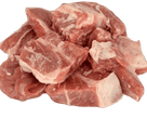 Raw lamb shoulder meat pieces with marbling and fat on white background