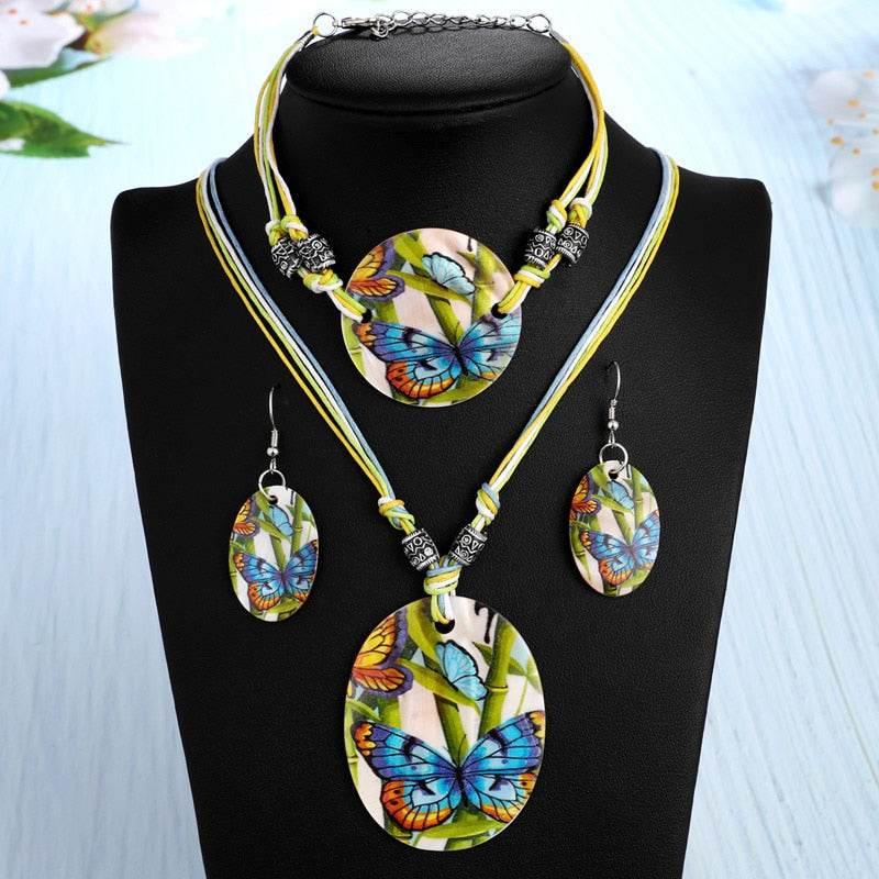ZOSHI Fashion Jewelry Set 2019 Leather Chain Enamel Shell Necklace Earrings Bracelet Jewelry Sets Summer Bridal Jewelry Sets - AL MODINA