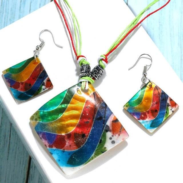 ZOSHI Fashion Jewelry Set 2019 Leather Chain Enamel Shell Necklace Earrings Bracelet Jewelry Sets Summer Bridal Jewelry Sets - AL MODINA
